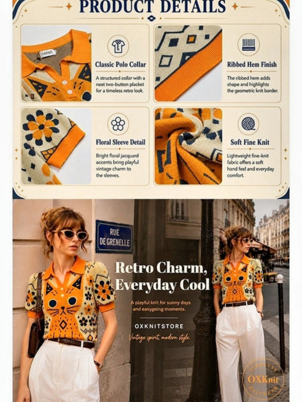 Woman Knit Blouse Polo Retro Look 100% Cotton 3x - Picture 9 of 15